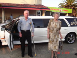 Blue and Isobel arriving for his Birthday lunch, by chauffeur 