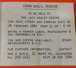 Blue's invitation to a Caron reunion in 1984. Sixty years after going there, to school