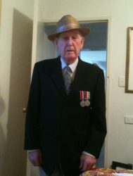 Blue, wearing his service medals, and ready for the ANZAC DAY March in 2010. He was 92.